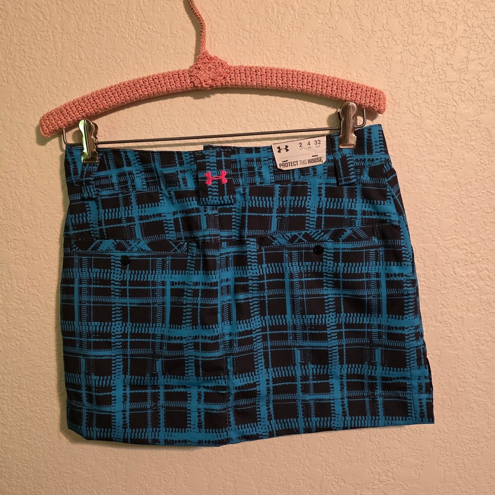 Under Armour Womens Blue Black Plaid Golf Skort Built In Shorts Size 2 NWT - Picture 2 of 4
